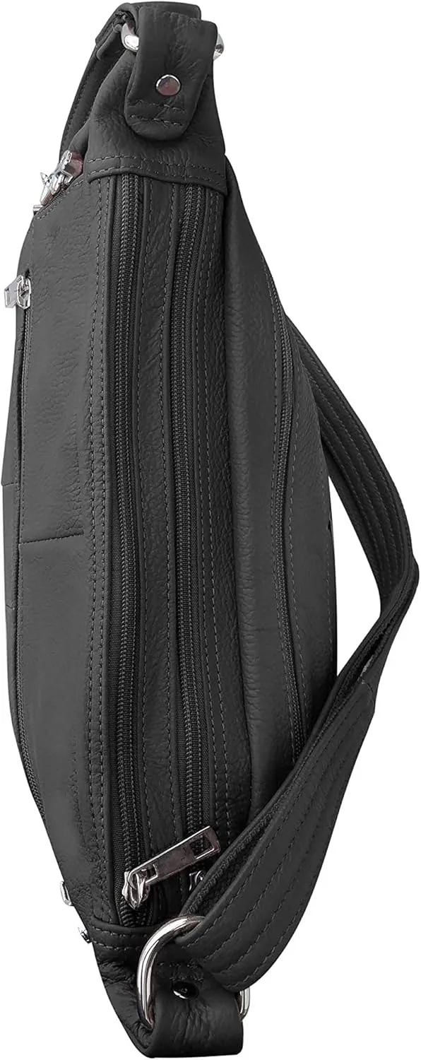 Leather Concealed Carry Crossbody Purse - YKK Locking CCW Ambidextrous Gun Bag Roma 7082