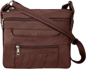 Leather Concealed Carry Crossbody Purse - YKK Locking CCW Ambidextrous Gun Bag Roma 7082