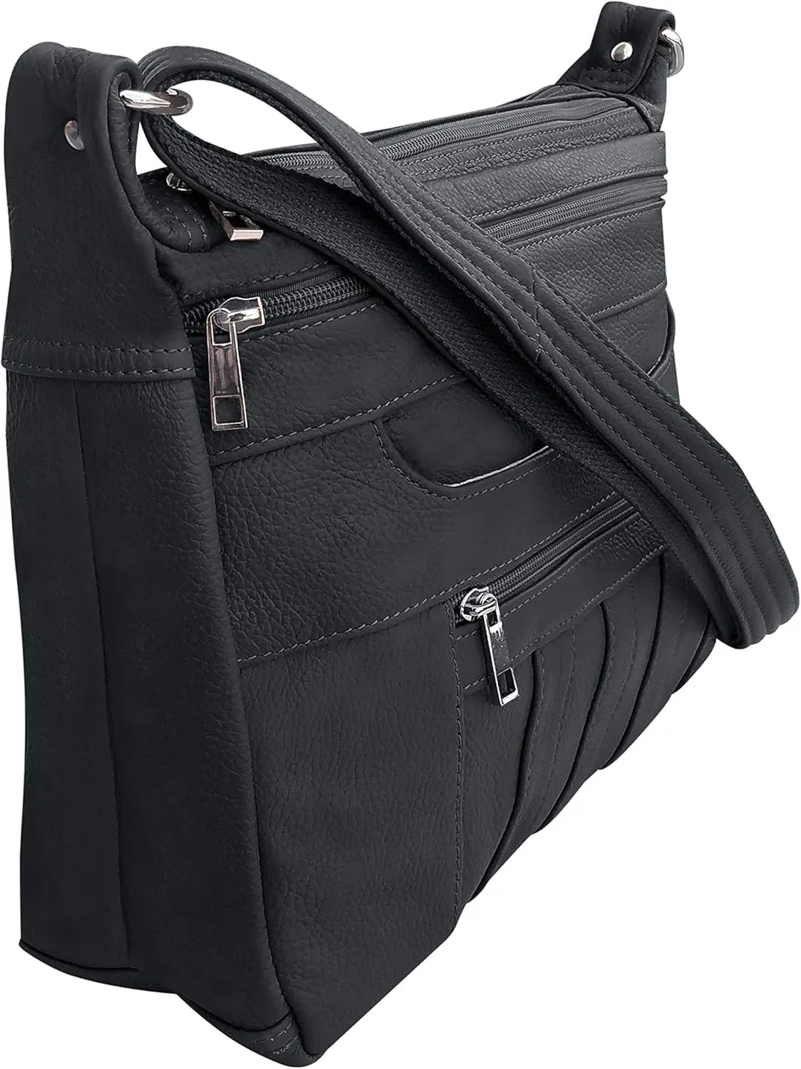 Leather Concealed Carry Crossbody Purse - YKK Locking CCW Ambidextrous Gun Bag Roma 7082