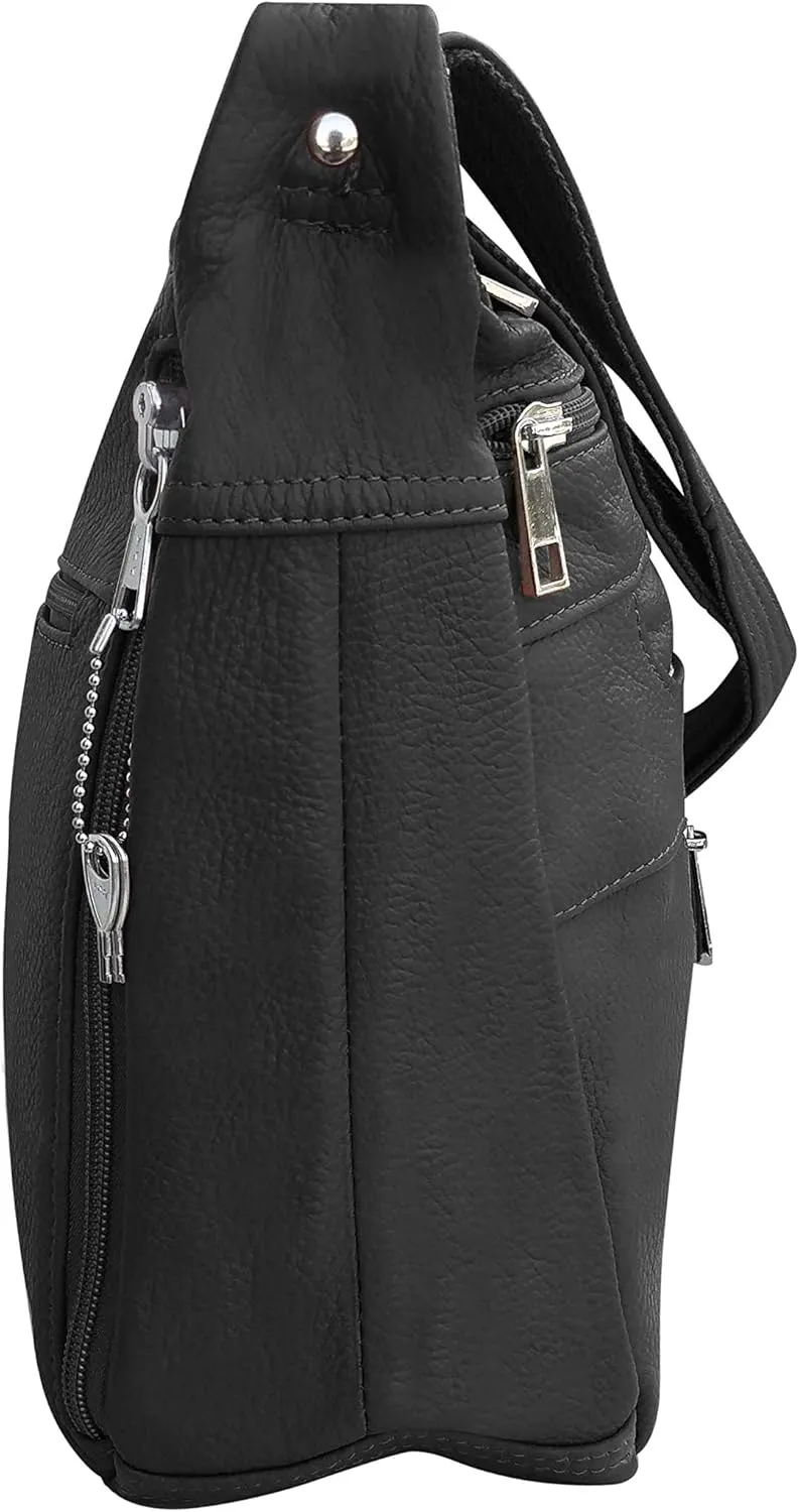 Leather Concealed Carry Crossbody Purse - YKK Locking CCW Ambidextrous Gun Bag Roma 7082