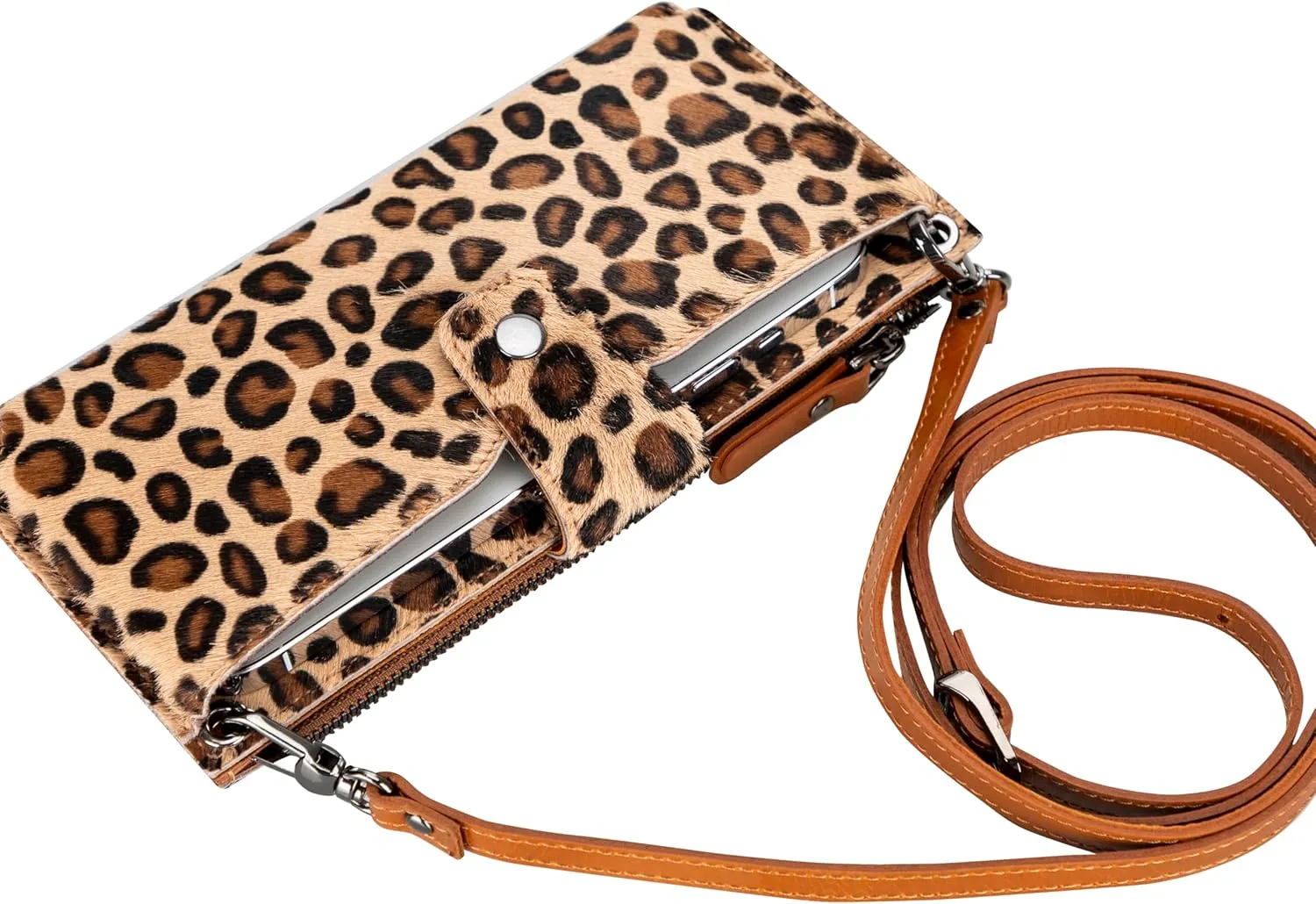 Leather Crossbody Wallet with Strap, Genuine Leather Crossbody Cell Phone Purse, Handbag