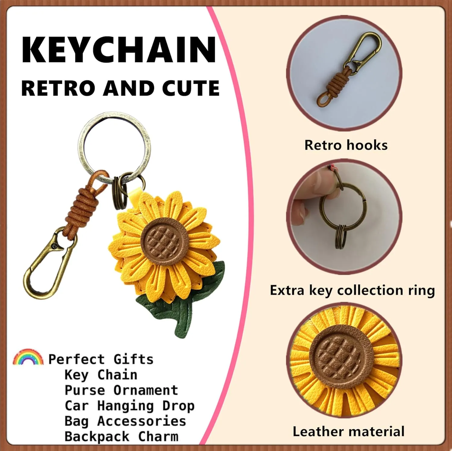 Leather Leaf Fruit Keychain Retro Accessories,Cute Keychains for Women Bag,Key Organizer,Charms,Purse Keyring Holder