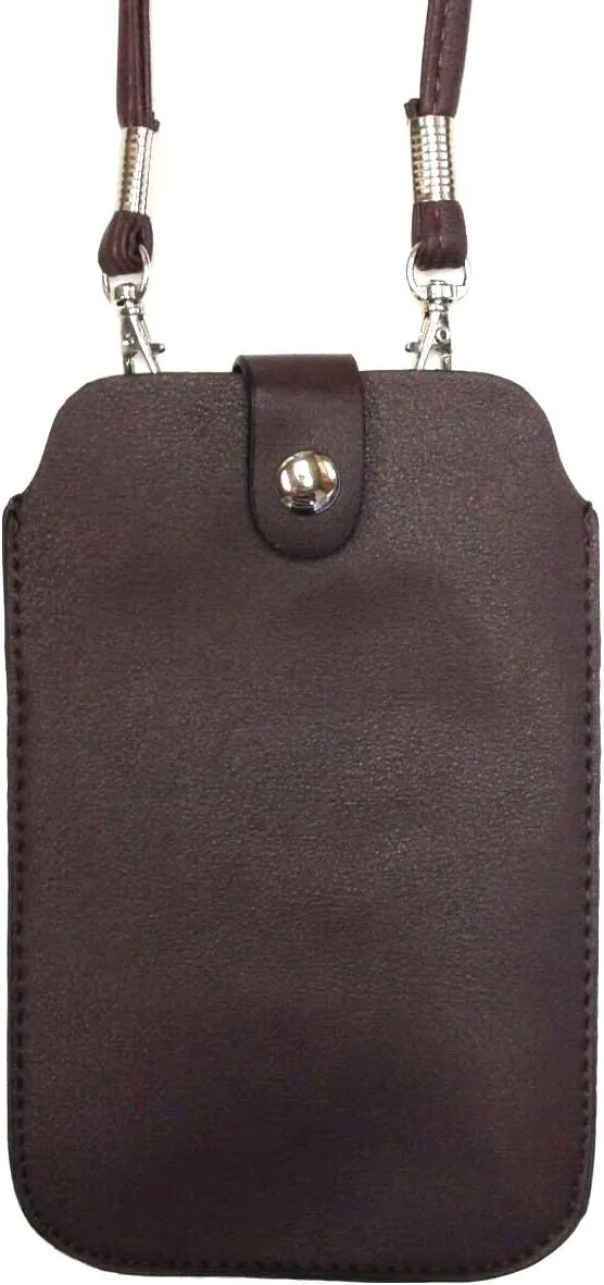 Leather Neck Pouch for iPhone Xs Max, 8 Plus & Other Smartphones (Style 3) - Brown