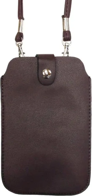 Leather Neck Pouch for iPhone Xs Max, 8 Plus & Other Smartphones (Style 3) - Brown