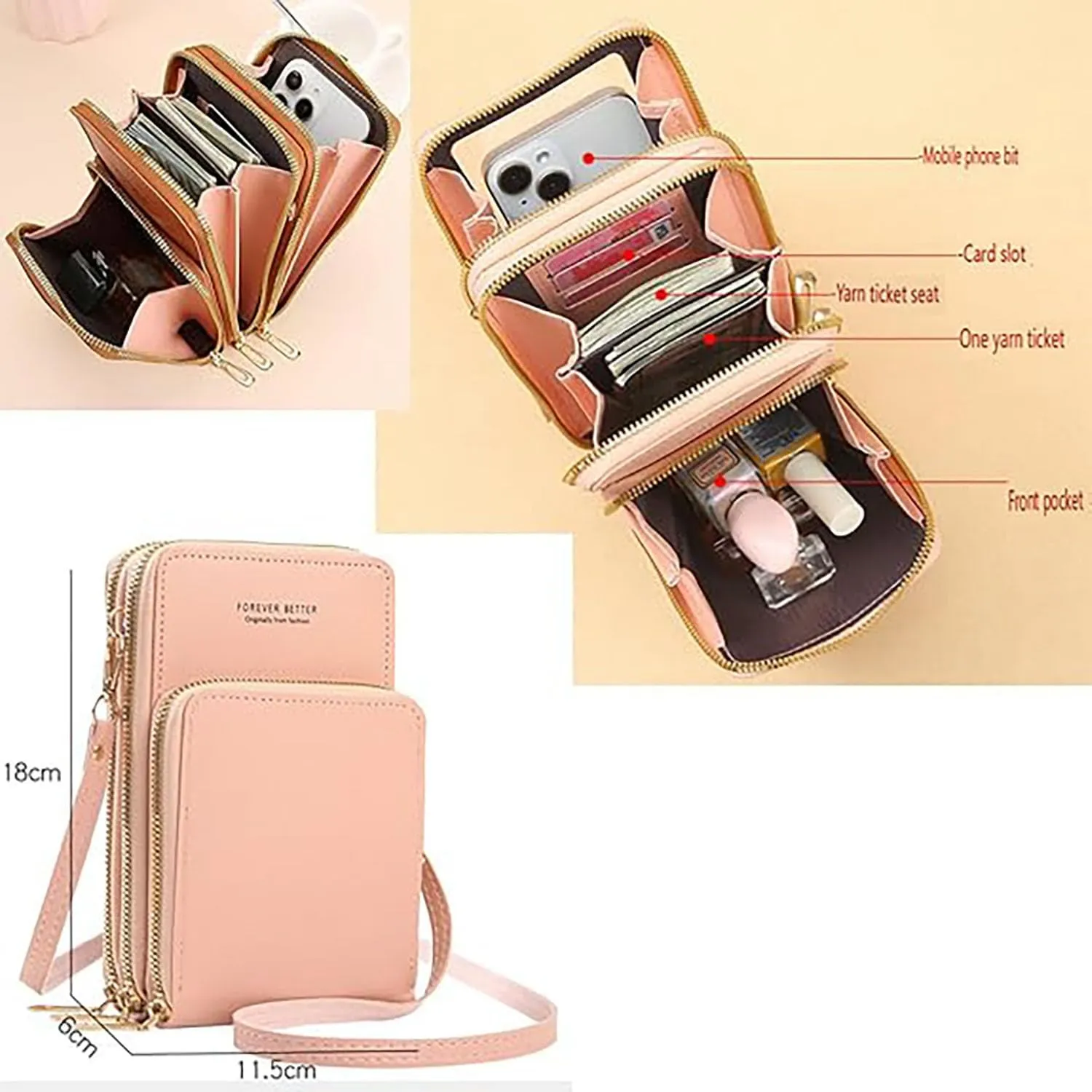 Leather Small Crossbody Bag,Mini Messenger Shoulder Handbag Purse - Lightweight Compact Phone Bag