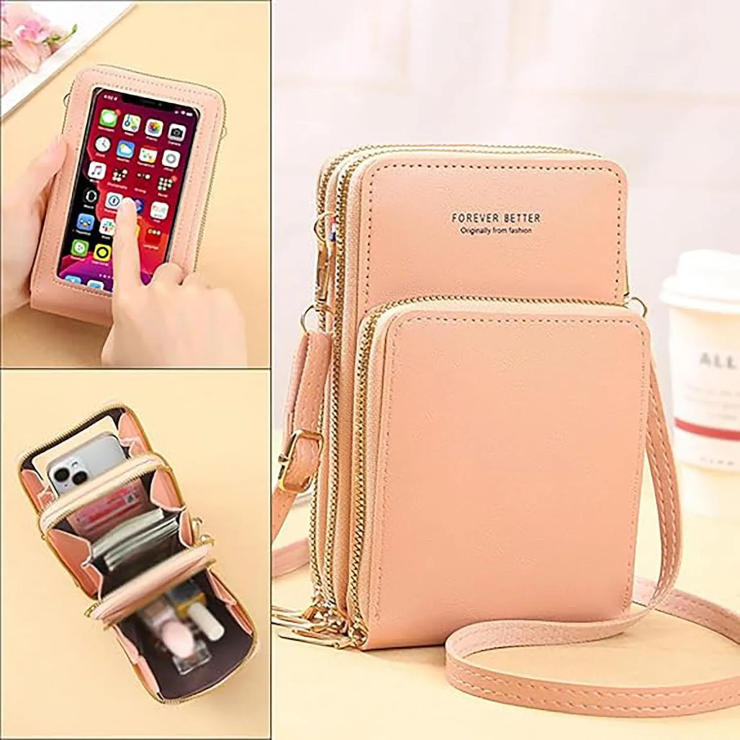 Leather Small Crossbody Bag,Mini Messenger Shoulder Handbag Purse - Lightweight Compact Phone Bag