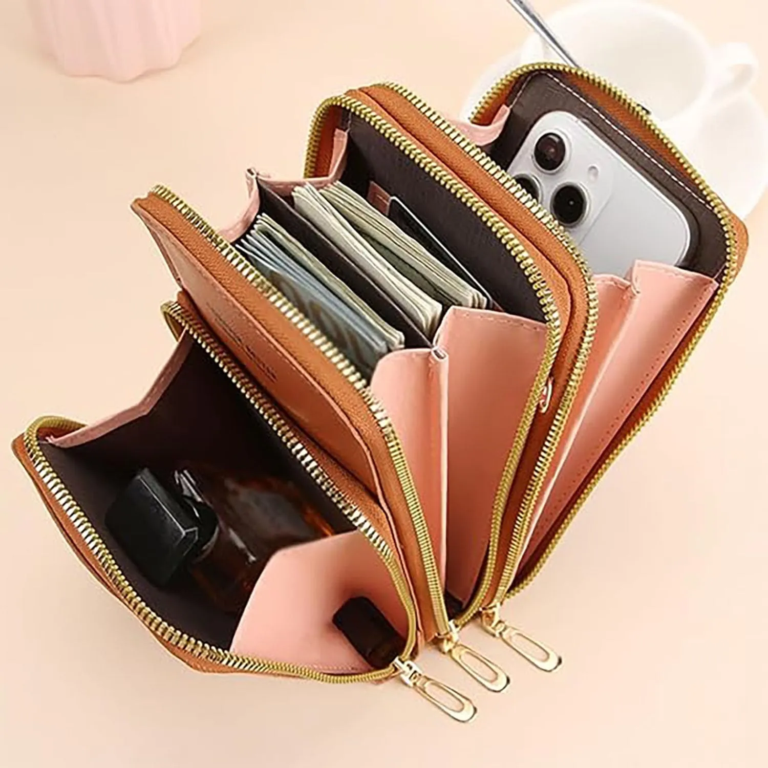 Leather Small Crossbody Bag,Mini Messenger Shoulder Handbag Purse - Lightweight Compact Phone Bag