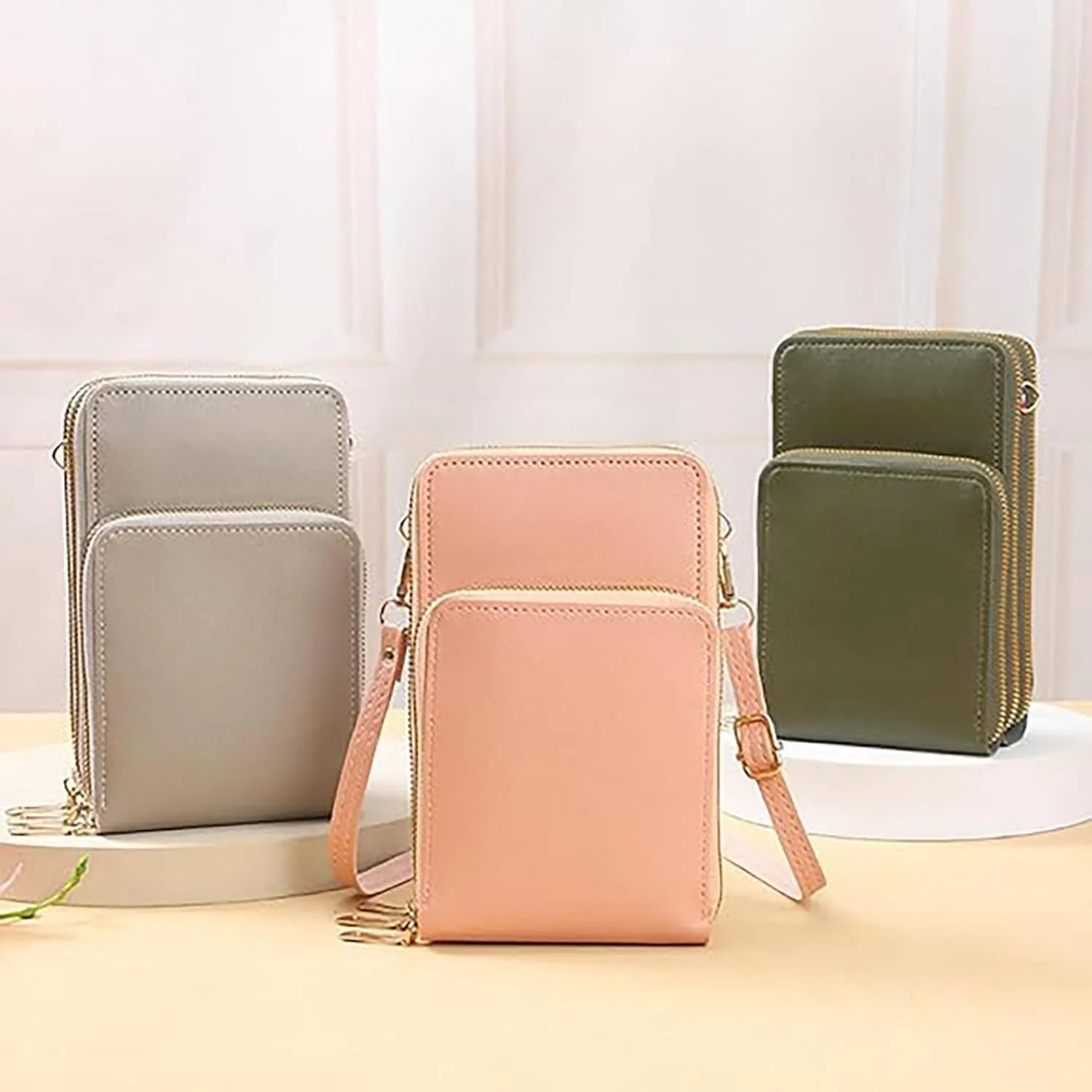 Leather Small Crossbody Bag,Mini Messenger Shoulder Handbag Purse - Lightweight Compact Phone Bag