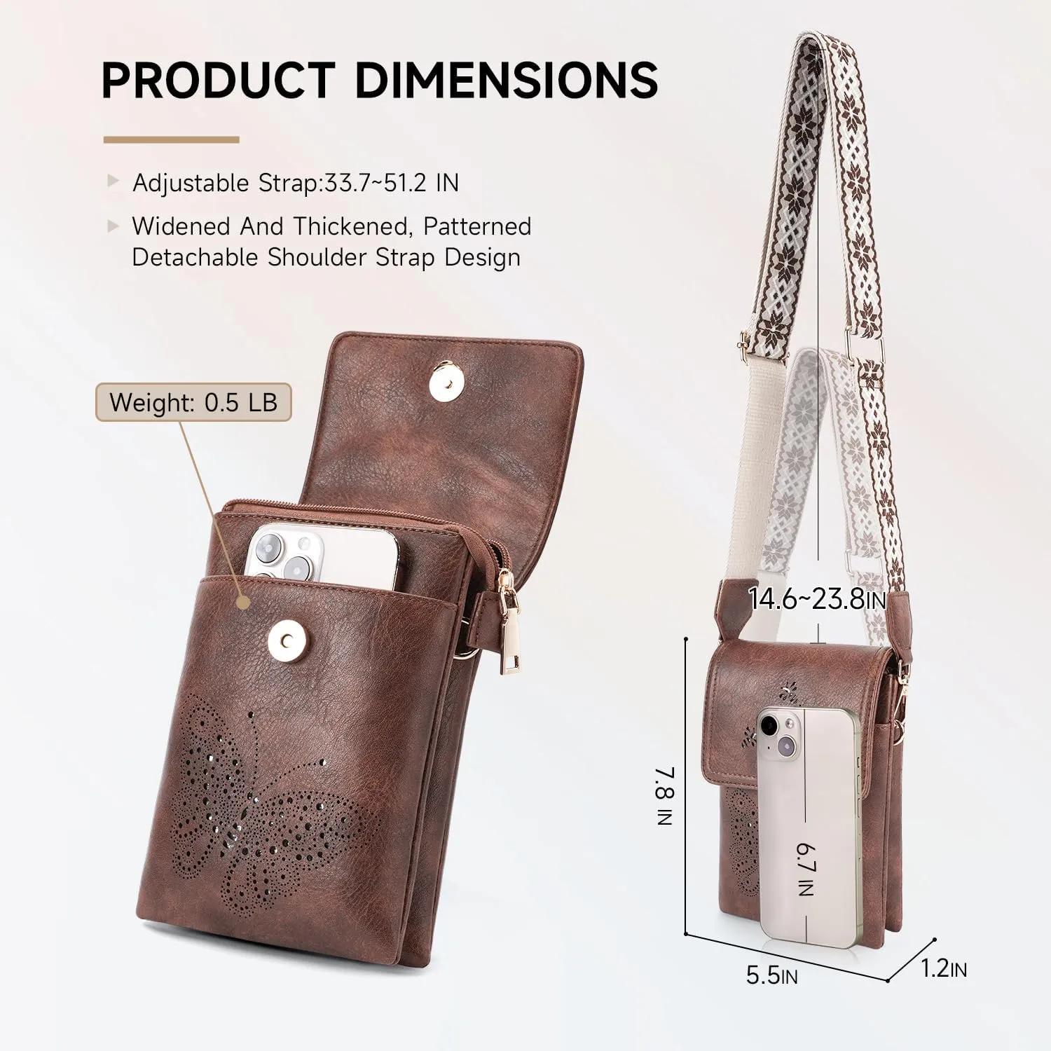 Leather Small Crossbody Bags for Women Trendy Cell Phone Bag Wallet Purses Butterfly Design
