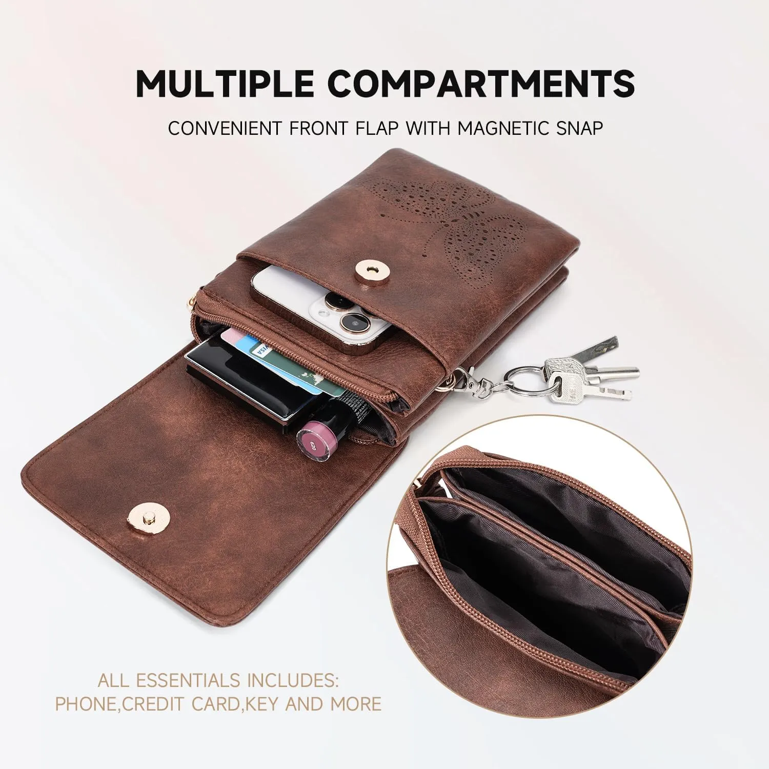 Leather Small Crossbody Bags for Women Trendy Cell Phone Bag Wallet Purses Butterfly Design