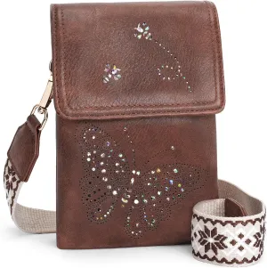 Leather Small Crossbody Bags for Women Trendy Cell Phone Bag Wallet Purses Butterfly Design