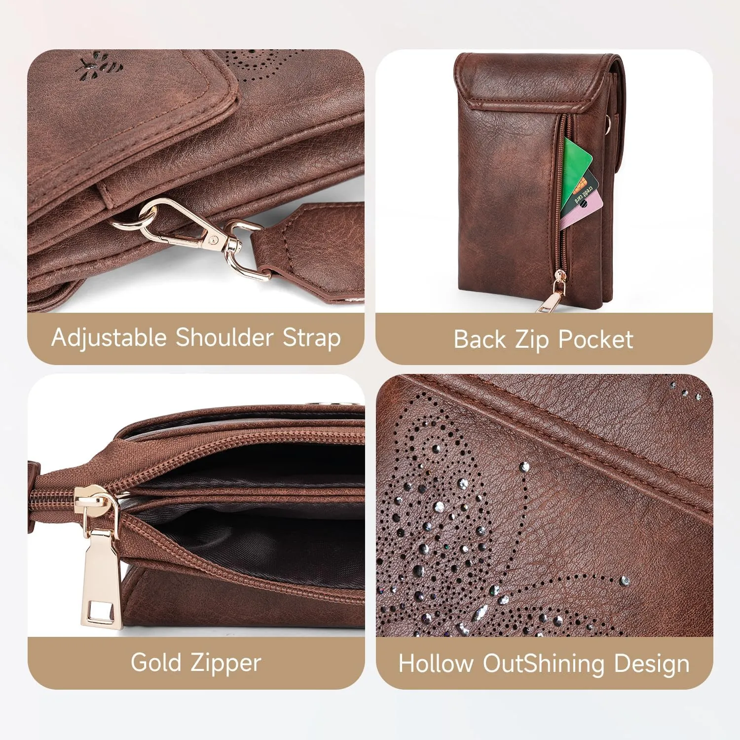 Leather Small Crossbody Bags for Women Trendy Cell Phone Bag Wallet Purses Butterfly Design