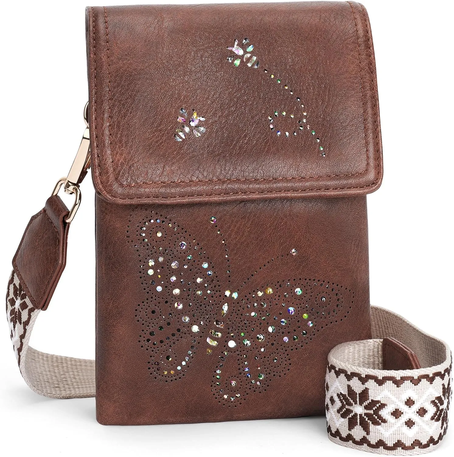 Leather Small Crossbody Bags for Women Trendy Cell Phone Bag Wallet Purses Butterfly Design