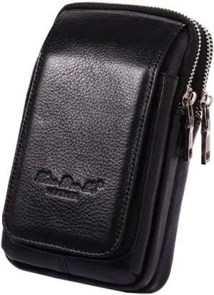 Leather Waist Pack Phone Belt Bag for Men Loop Holster Wallet Cellphone Case Pouch Pack Clip Money Purse for Phone Note Edge Plus (Black)
