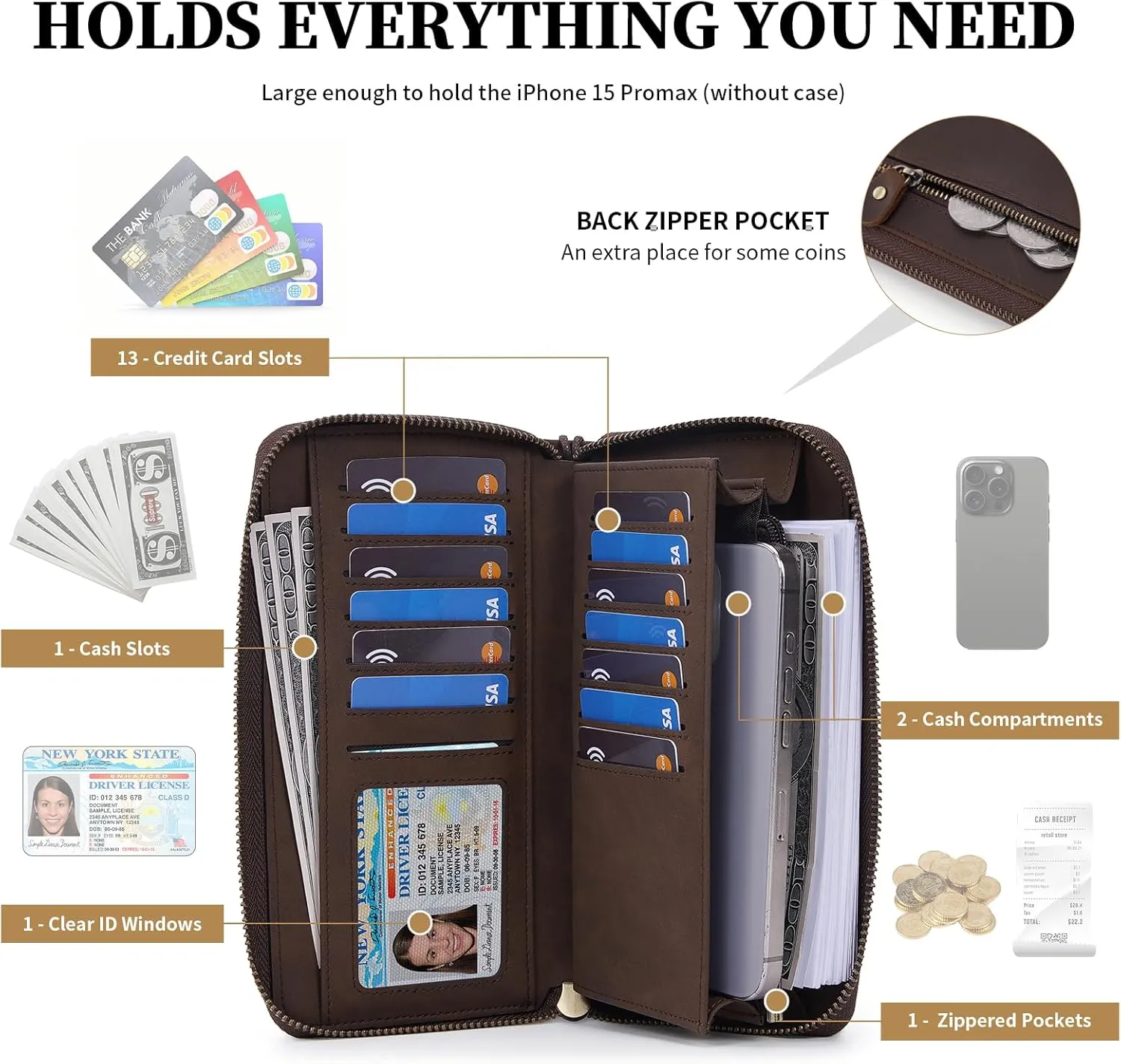 Leather Wallet For Women RFID Blocking Wallet Women Large Capacity Wristlet Clutch Wallets Credit Card Holder Purse