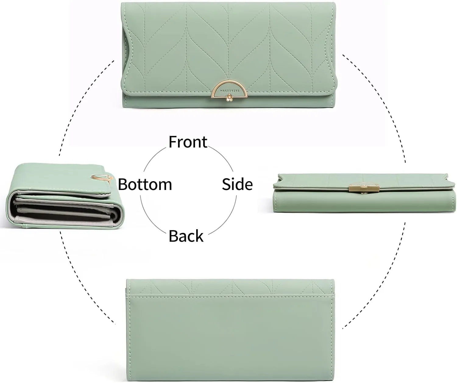 Leather Wallet for Women Trifold Womens' RFID Blocking Wallet Card Holder Purse Clutch with Zipper Coin Pocket,Light Green