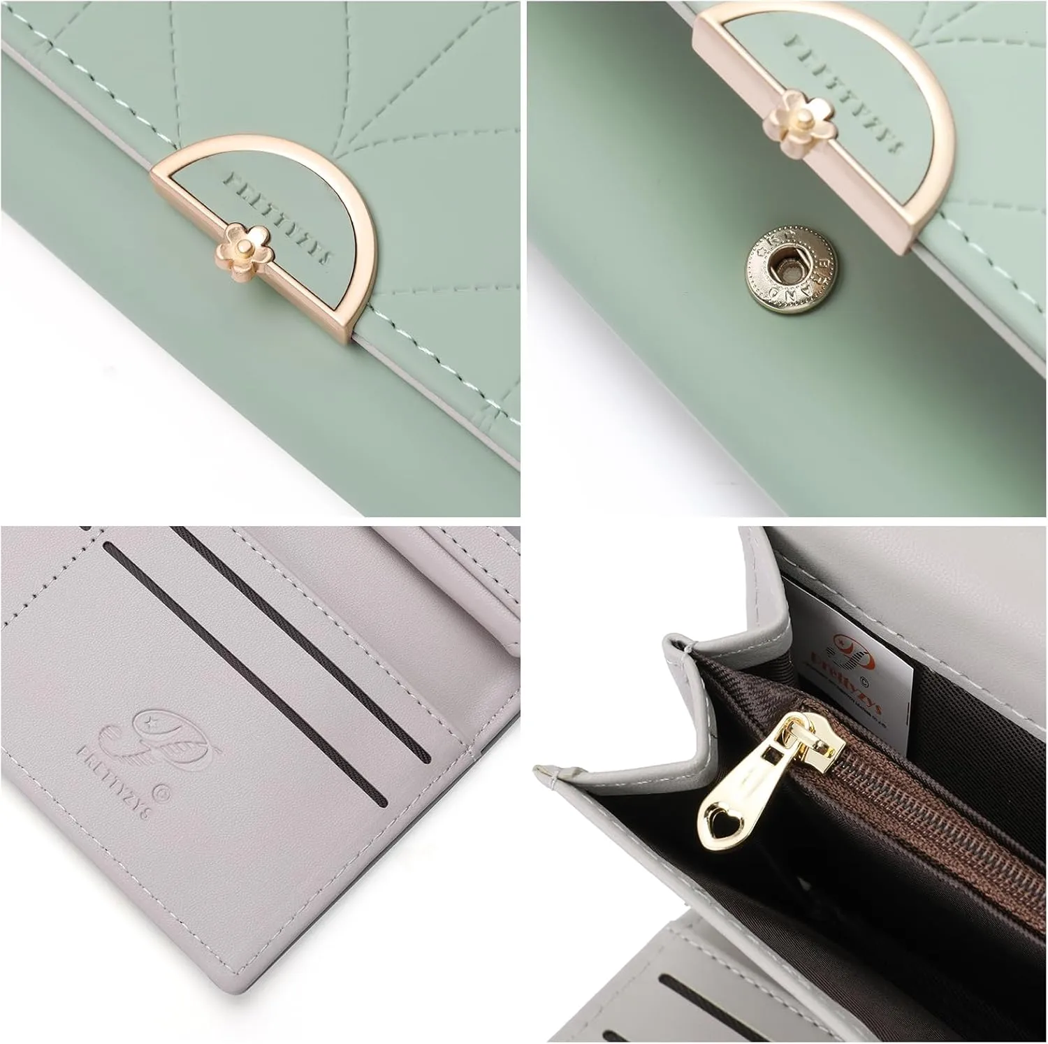 Leather Wallet for Women Trifold Womens' RFID Blocking Wallet Card Holder Purse Clutch with Zipper Coin Pocket,Light Green