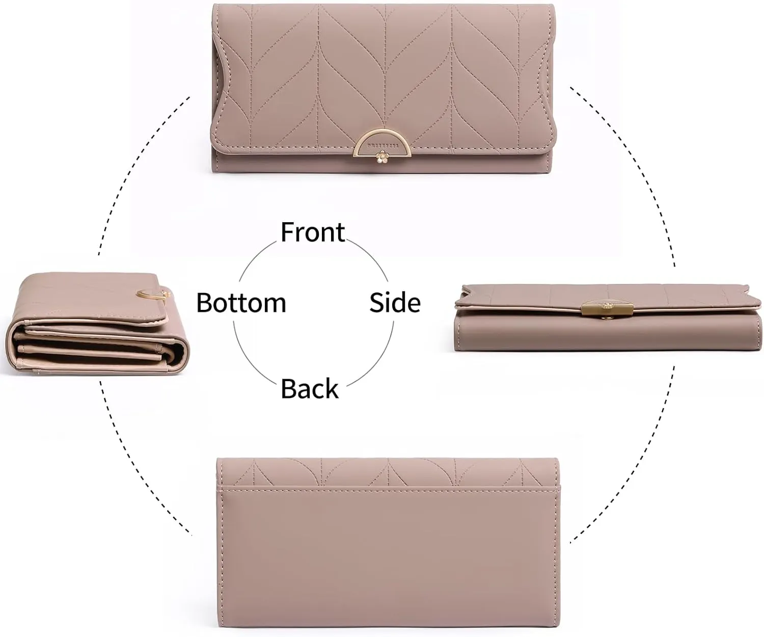 Leather Wallet for Women Trifold Womens' RFID Blocking Wallet Card Holder Purse Clutch with Zipper Coin Pocket,Soybean Sand