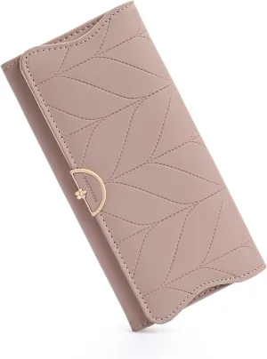 Leather Wallet for Women Trifold Womens' RFID Blocking Wallet Card Holder Purse Clutch with Zipper Coin Pocket,Soybean Sand