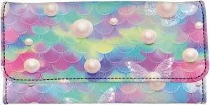 Leather Wallets for Women Clutch Card Slots Phone Holder Trifold Purses Womens Card Purse with Zipper Multifunctional Handbags RFID Blocking Checkbook Wallet Coloured Mermaid Scales 1