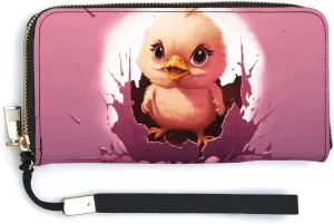 Leather Wallets Waterproof Zip Around Clutch Bag Chicken Hatches Credit Card Holder Clutch Purse for Women Ladies