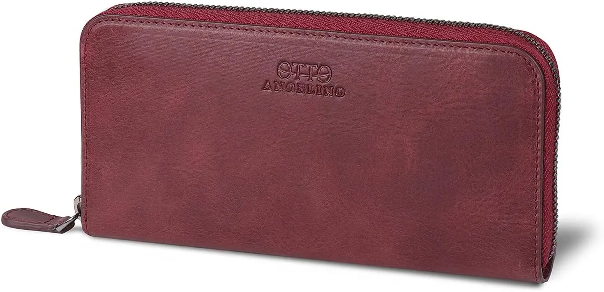Leather Zippered Clutch with Phone Compatible Slots