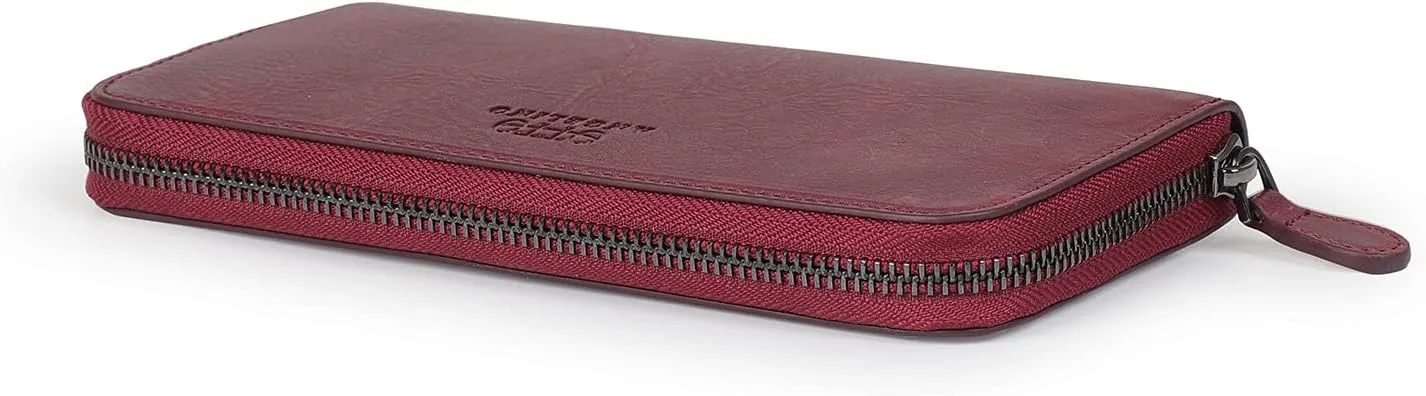 Leather Zippered Clutch with Phone Compatible Slots