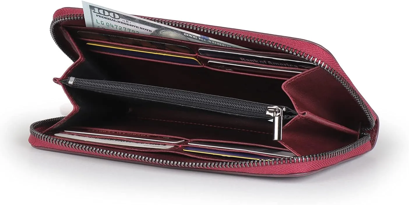 Leather Zippered Clutch with Phone Compatible Slots