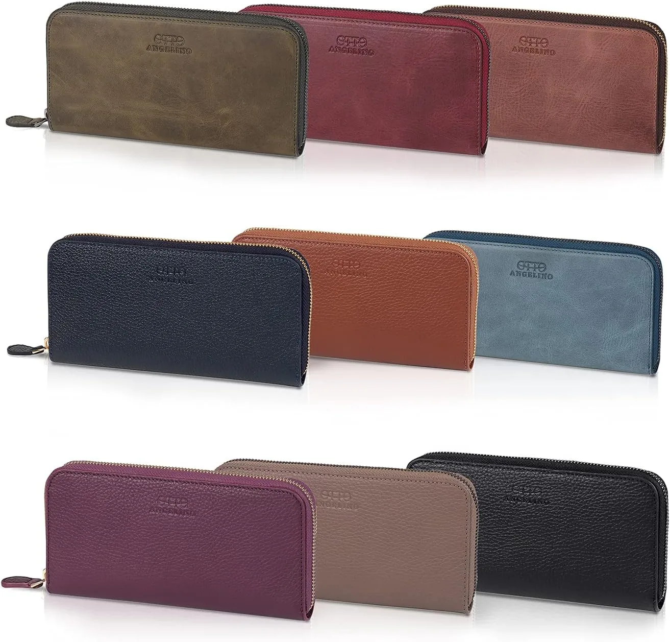 Leather Zippered Clutch with Phone Compatible Slots