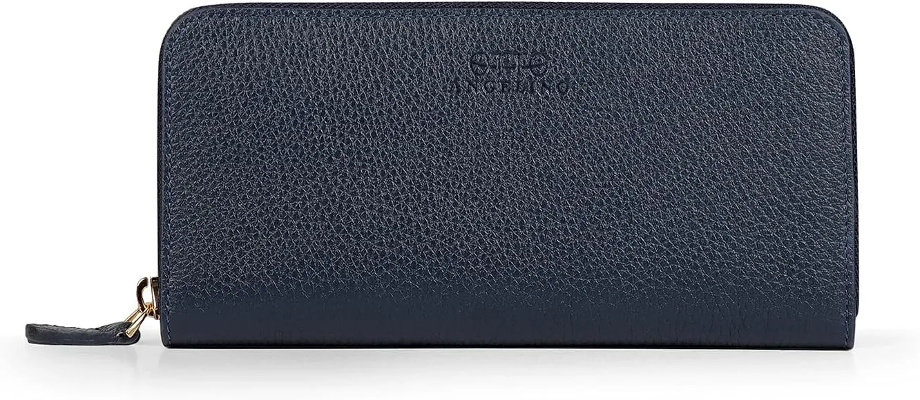 Leather Zippered Clutch with Phone Compatible Slots