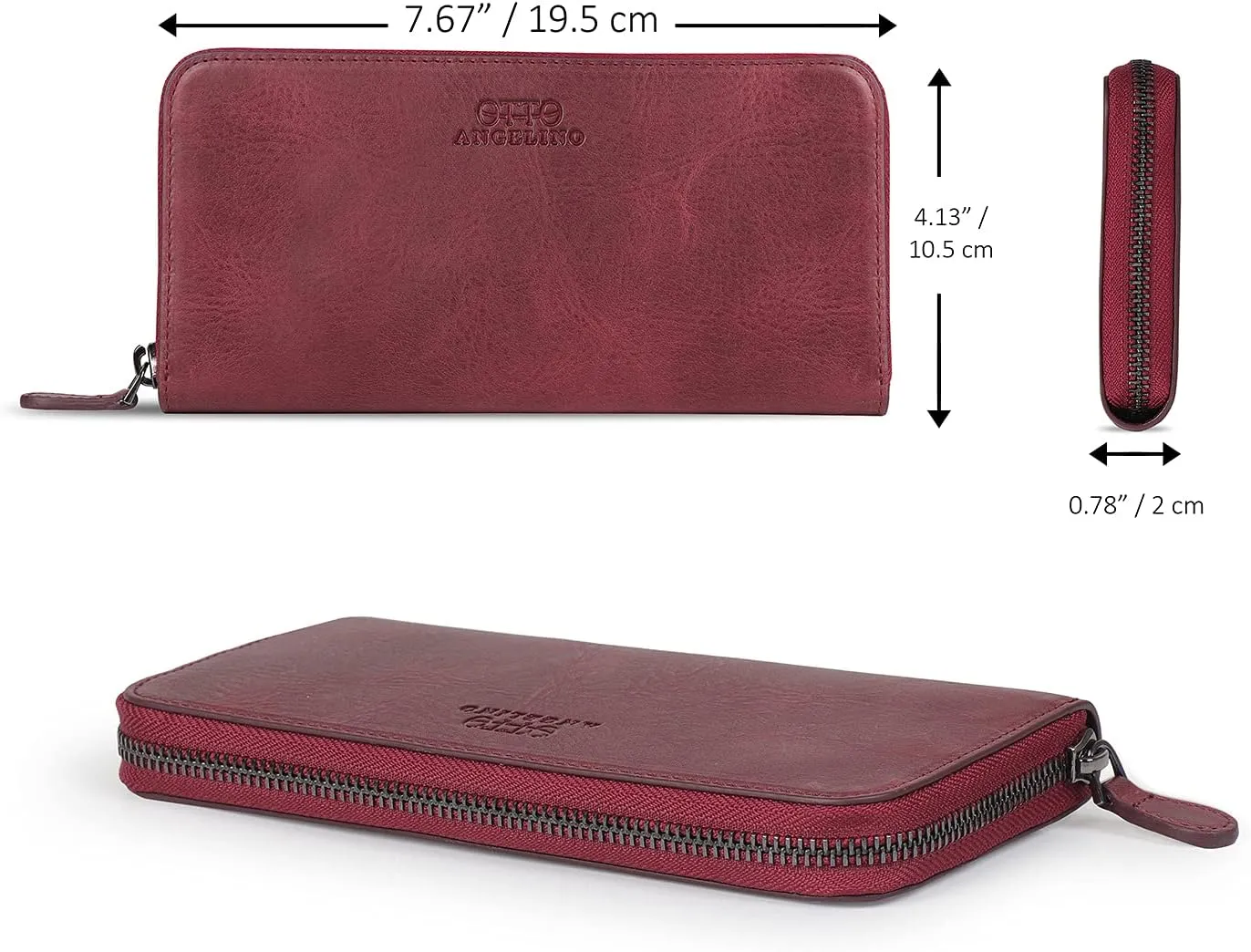 Leather Zippered Clutch with Phone Compatible Slots