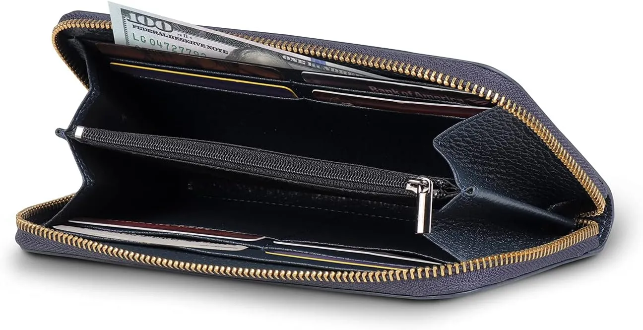 Leather Zippered Clutch with Phone Compatible Slots