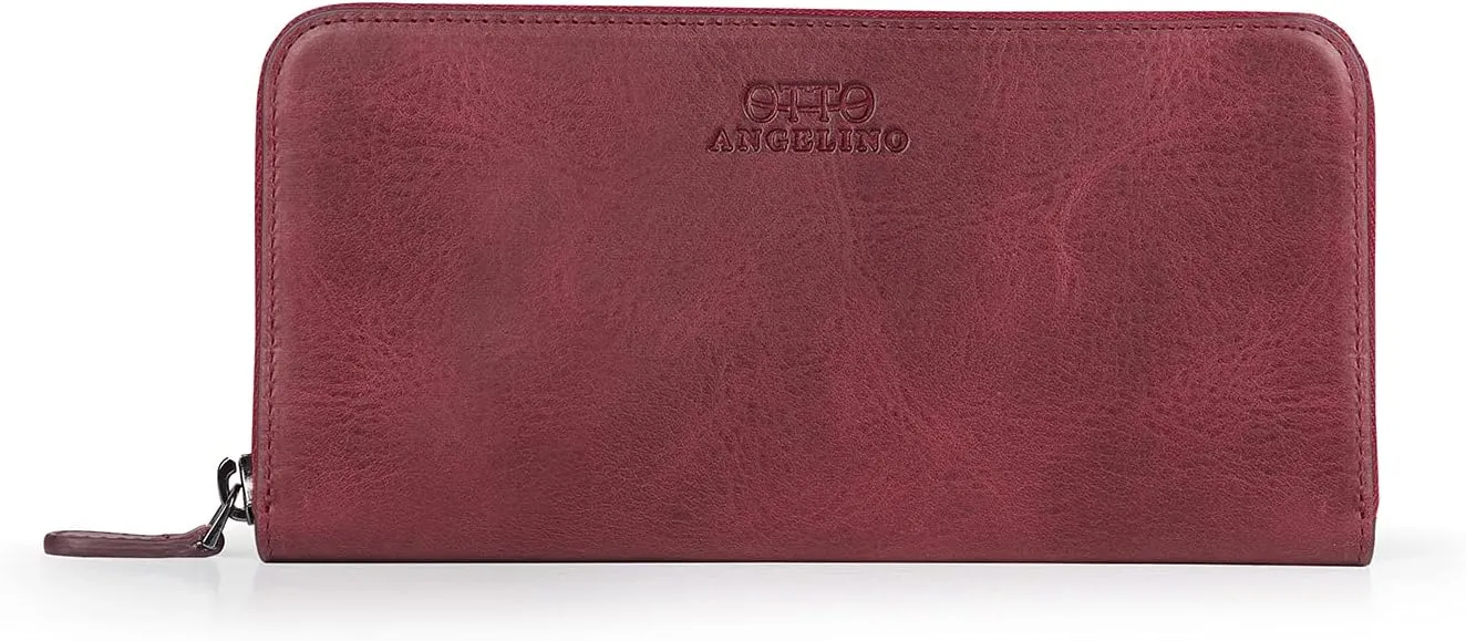 Leather Zippered Clutch with Phone Compatible Slots