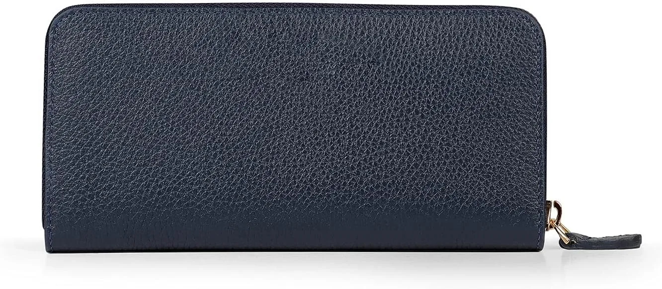 Leather Zippered Clutch with Phone Compatible Slots
