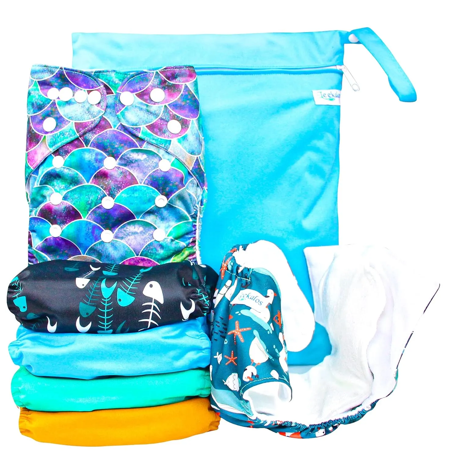 Leekalos Cloth Diapers Reusable for Boys and Girls, Baby Diaper Cloth with Inserts & Wet Bag One Size