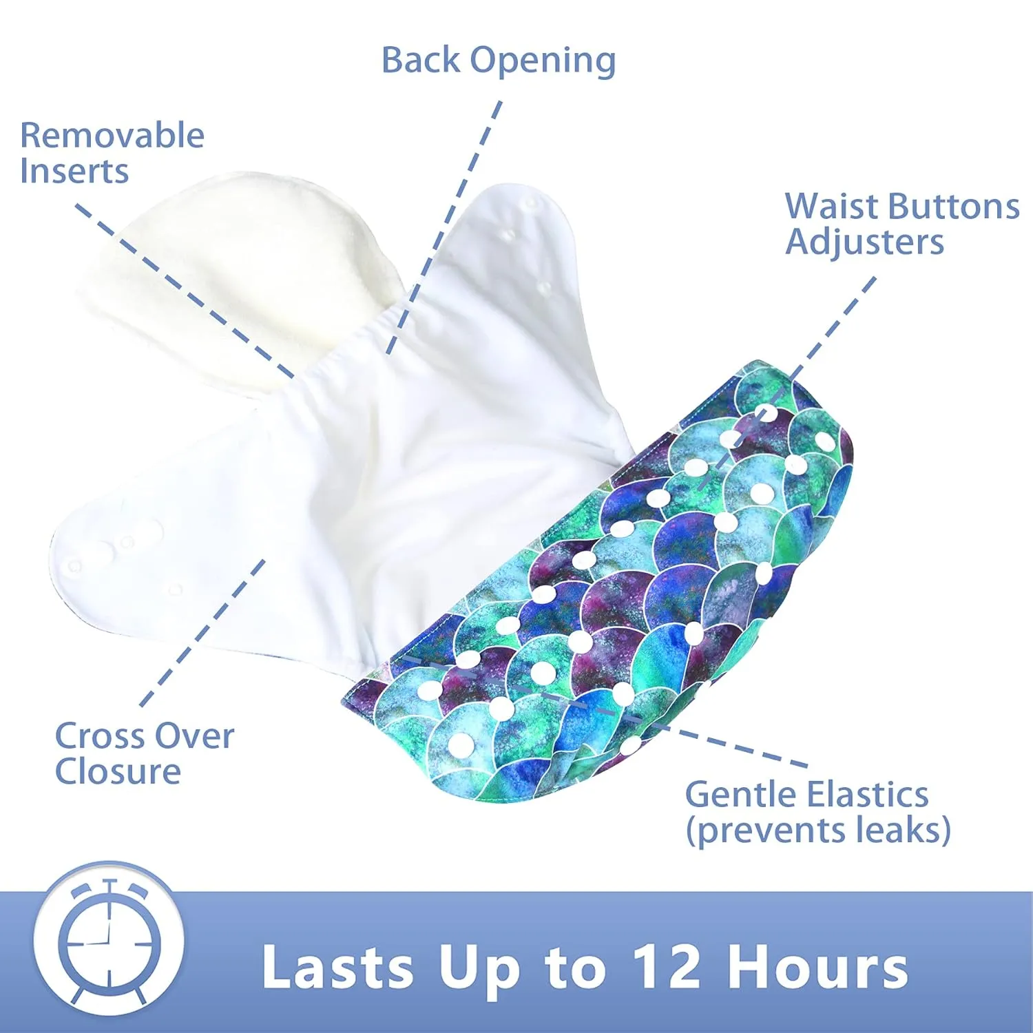 Leekalos Cloth Diapers Reusable for Boys and Girls, Baby Diaper Cloth with Inserts & Wet Bag One Size