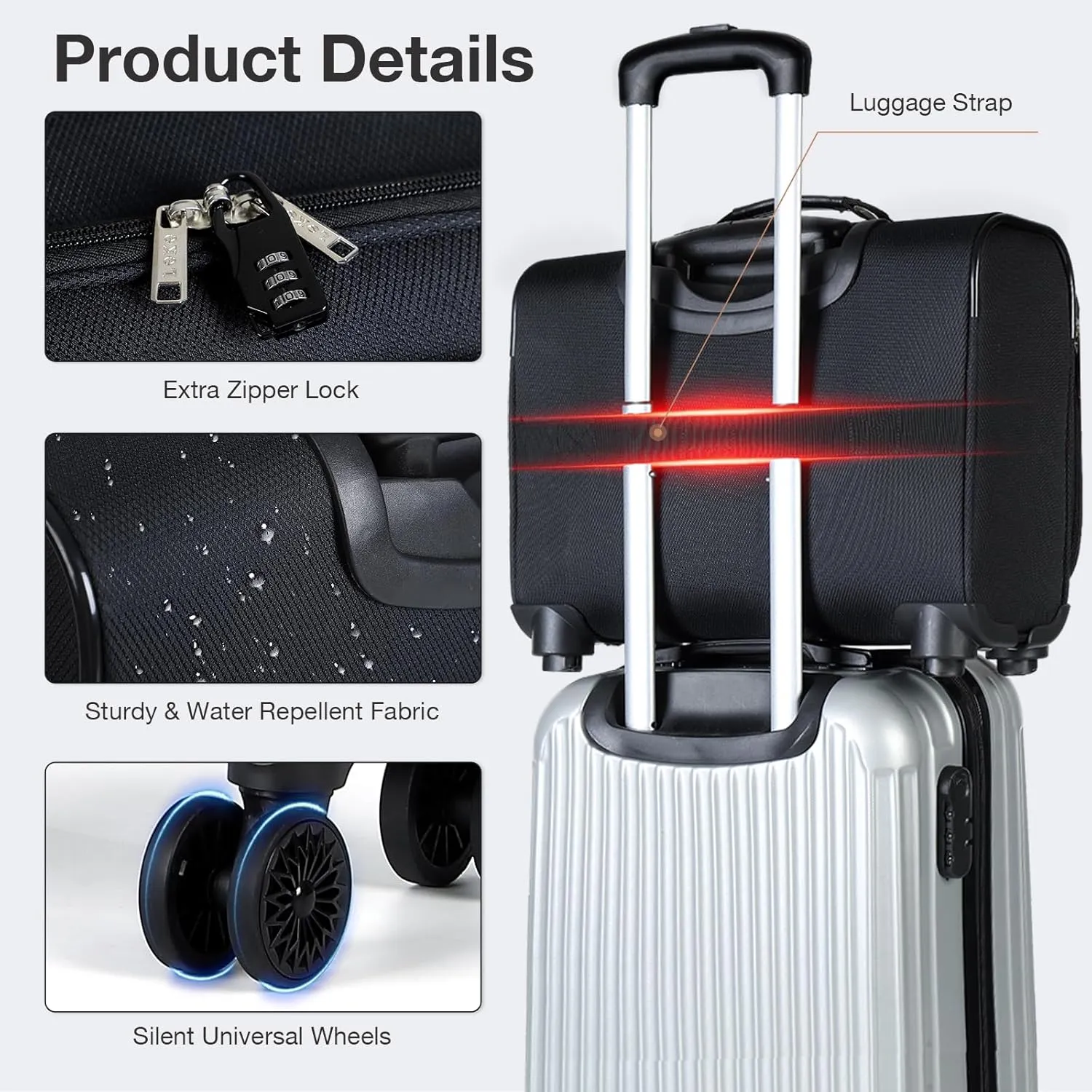 Lekebobor Rolling Laptop Bag Rolling Laptop Briefcase on Wheels for Women Fits Up to 17.3Inch computer Bags Water Resistant for Work Travel and Business, Black