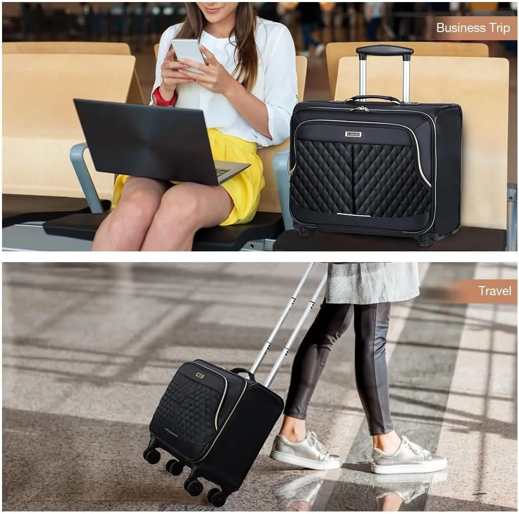 Lekebobor Rolling Laptop Bag Rolling Laptop Briefcase on Wheels for Women/Men Fits Up to 17.3Inch computer Bags Water Resistant for Work Travel and Business, Black Quilted