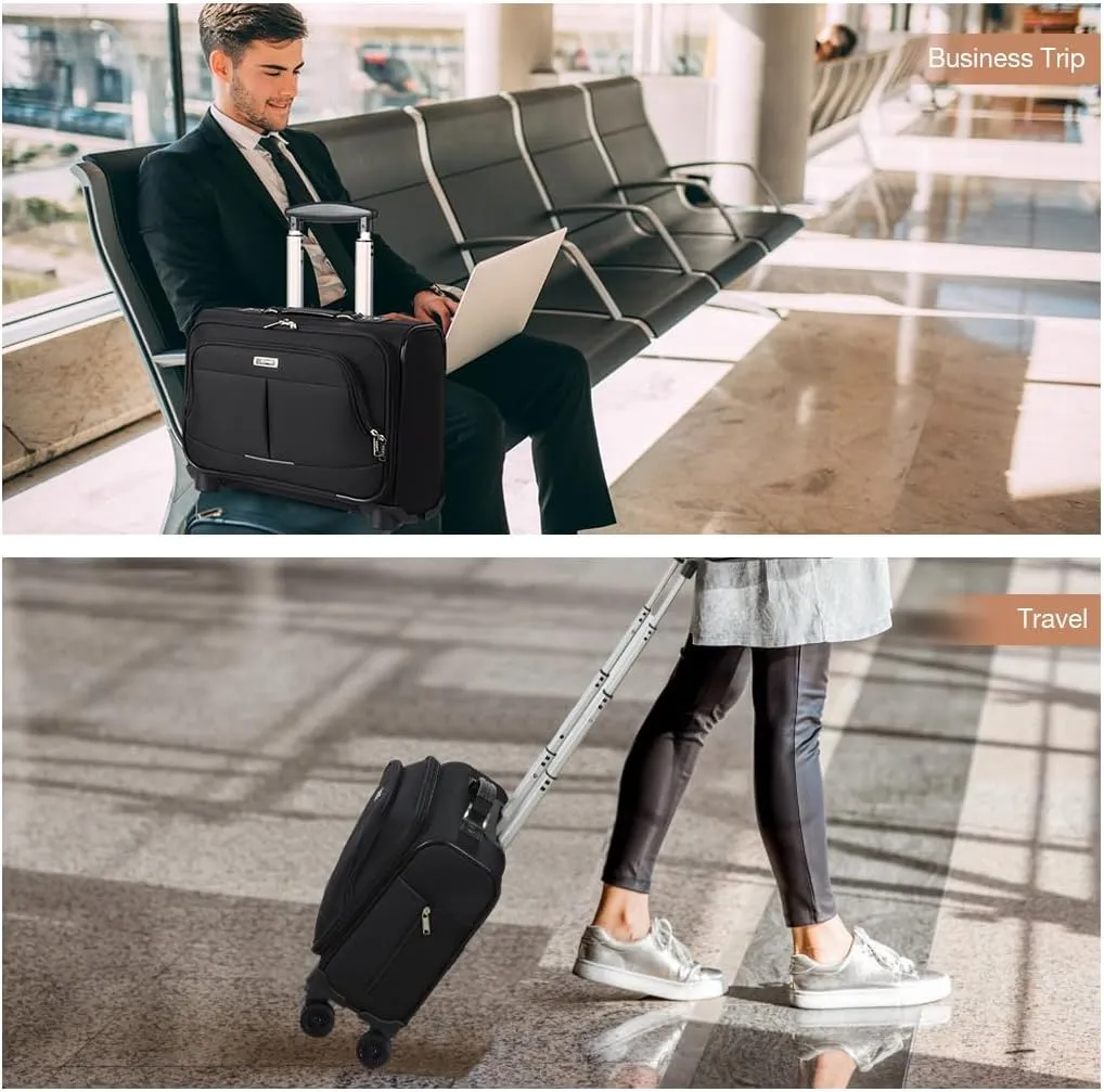 Lekebobor Rolling Laptop Bag With a Compact Combination Lock，Rolling Laptop Briefcase on Wheels for Women/Men Fits Up to 15.6Inch computer Bags Water Resistant for Work Travel and Business, Black