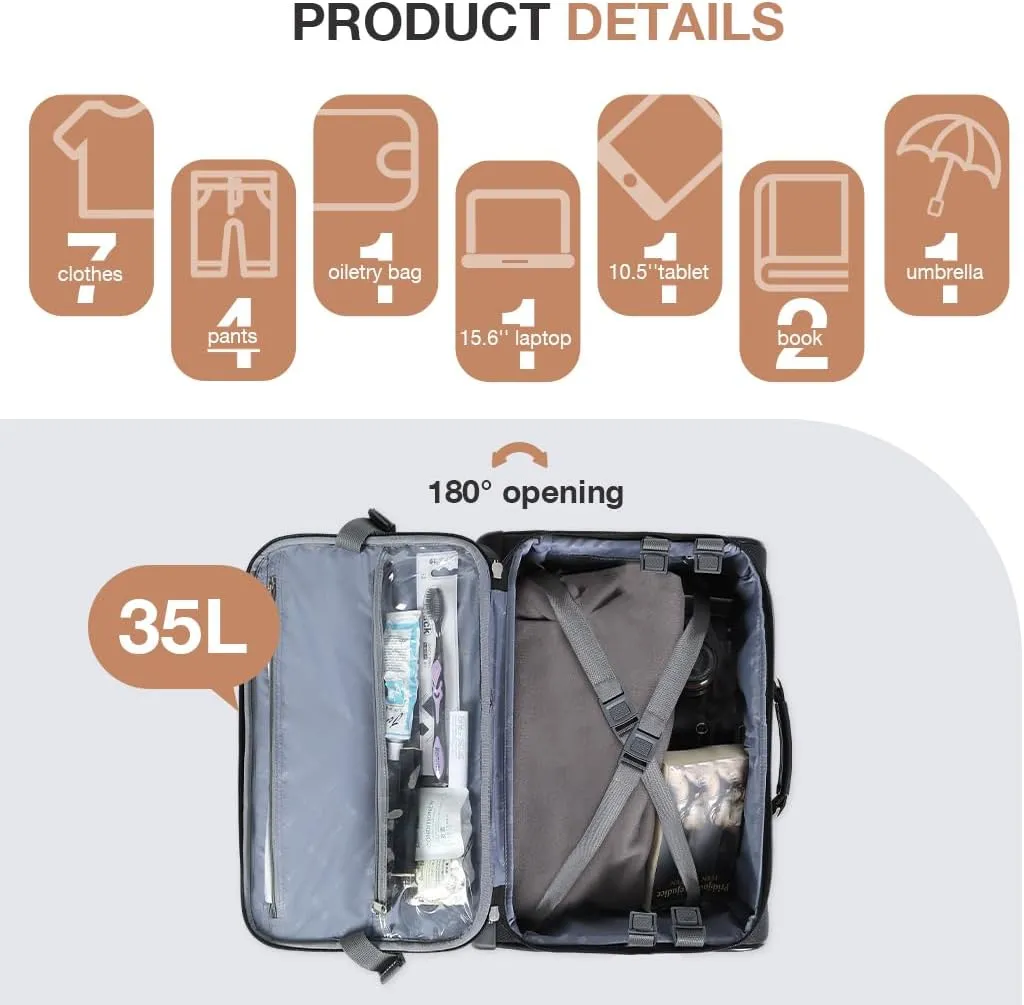 Lekebobor Rolling Laptop Bag With a Compact Combination Lock，Rolling Laptop Briefcase on Wheels for Women/Men Fits Up to 15.6Inch computer Bags Water Resistant for Work Travel and Business, Black