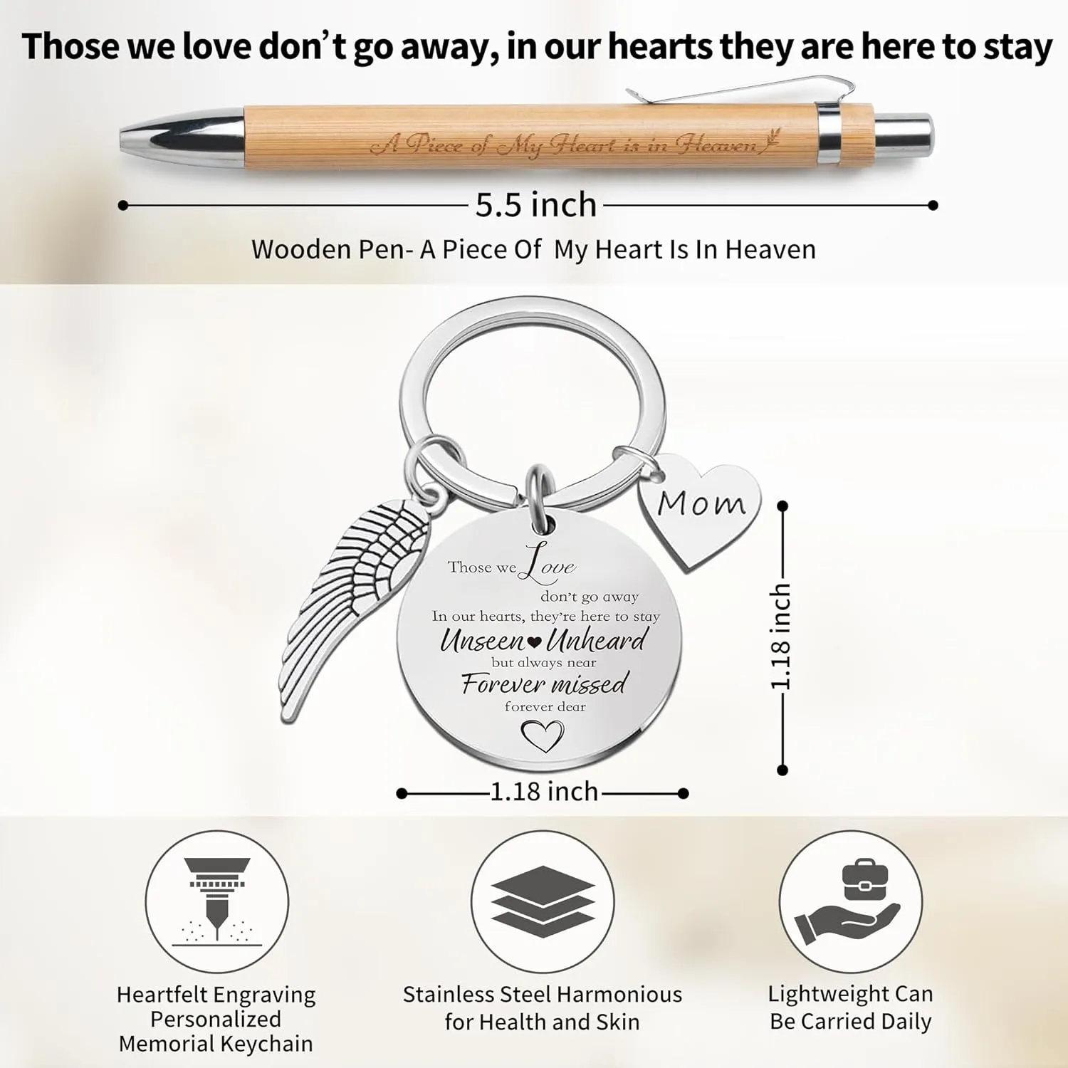 Letters to My Dad in Heaven, Sympathy Memorial Gifts-Leather Grief Journal A5 Notebook and Angel Pocket Hug Keychain, Travel Photo Journal With Pen