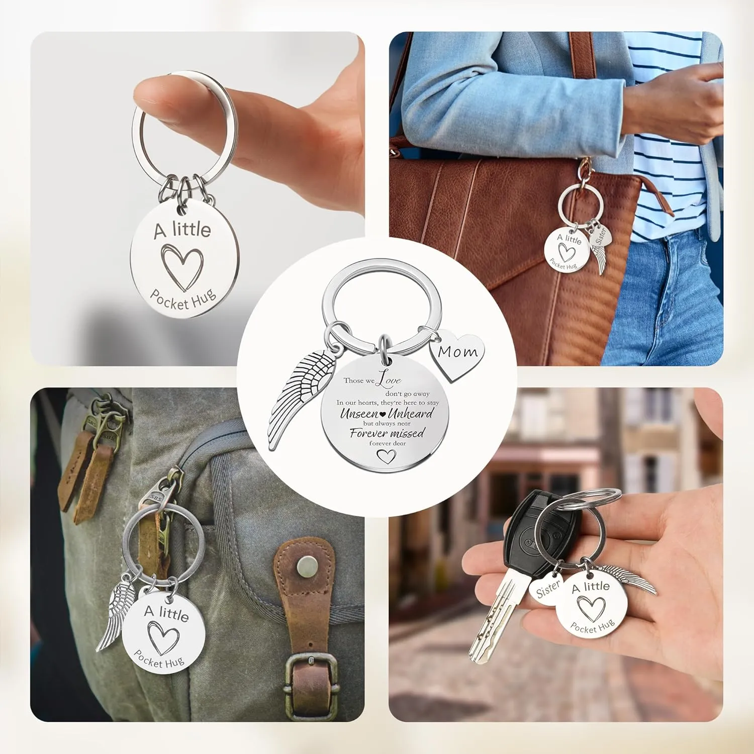 Letters to My Dad in Heaven, Sympathy Memorial Gifts-Leather Grief Journal A5 Notebook and Angel Pocket Hug Keychain, Travel Photo Journal With Pen