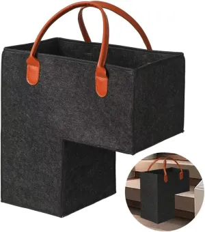 Levier Foldable Stair Step Basket with Leather Handle - Durable for Toys, Clothes, Books, Computers (Dark Grey)