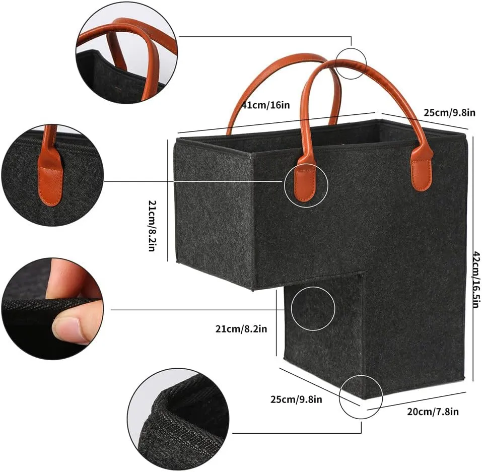 Levier Foldable Stair Step Basket with Leather Handle - Durable for Toys, Clothes, Books, Computers (Dark Grey)