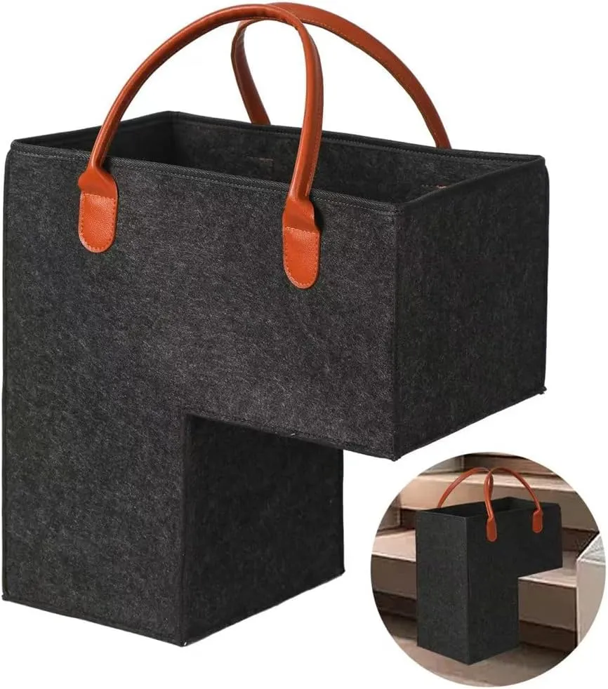 Levier Foldable Stair Step Basket with Leather Handle - Durable for Toys, Clothes, Books, Computers (Dark Grey)