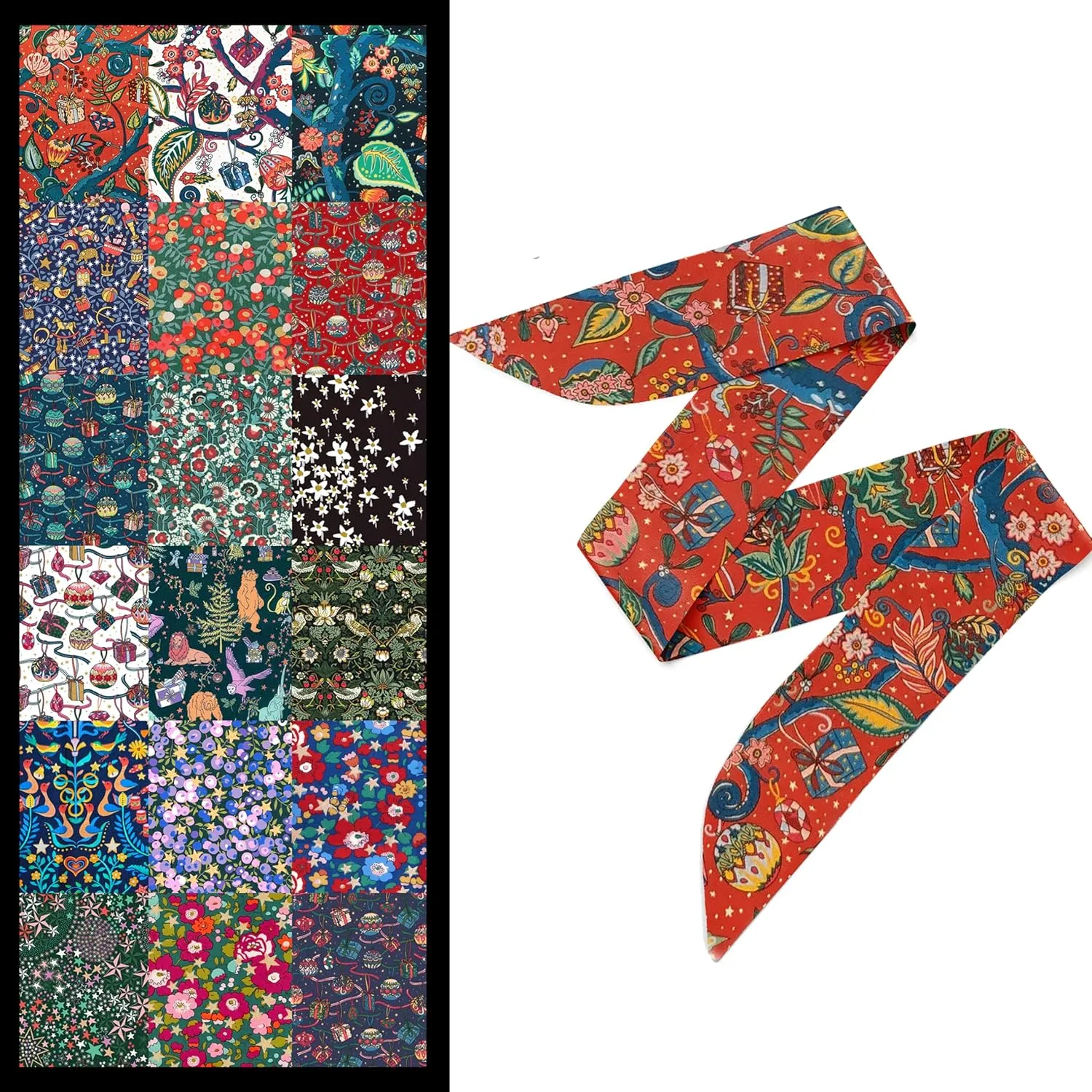 Liberty London Holiday/Christmas Scarf - Skinny Scarf Tie Headband, Handbag/Purse flair - Holiday/Christmas Tana Lawn Cotton - Choose length - 20 prints