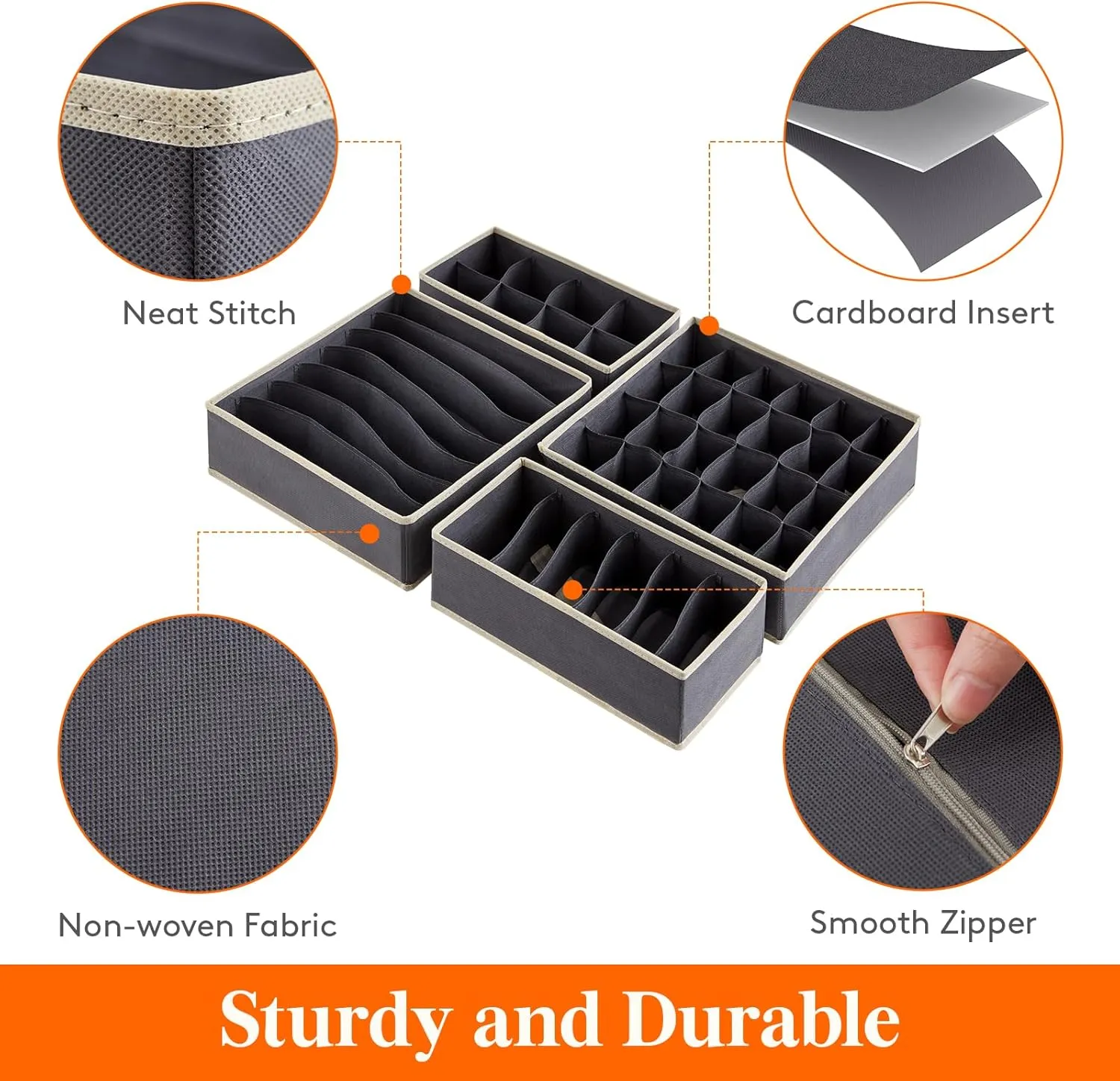 Lifewit Closet Underwear Drawer Organizer Divider, 12 Pieces Fabric Foldable Dresser Organizers and Storage Bins for Storing Lingerie, Bra, Undies, Gray
