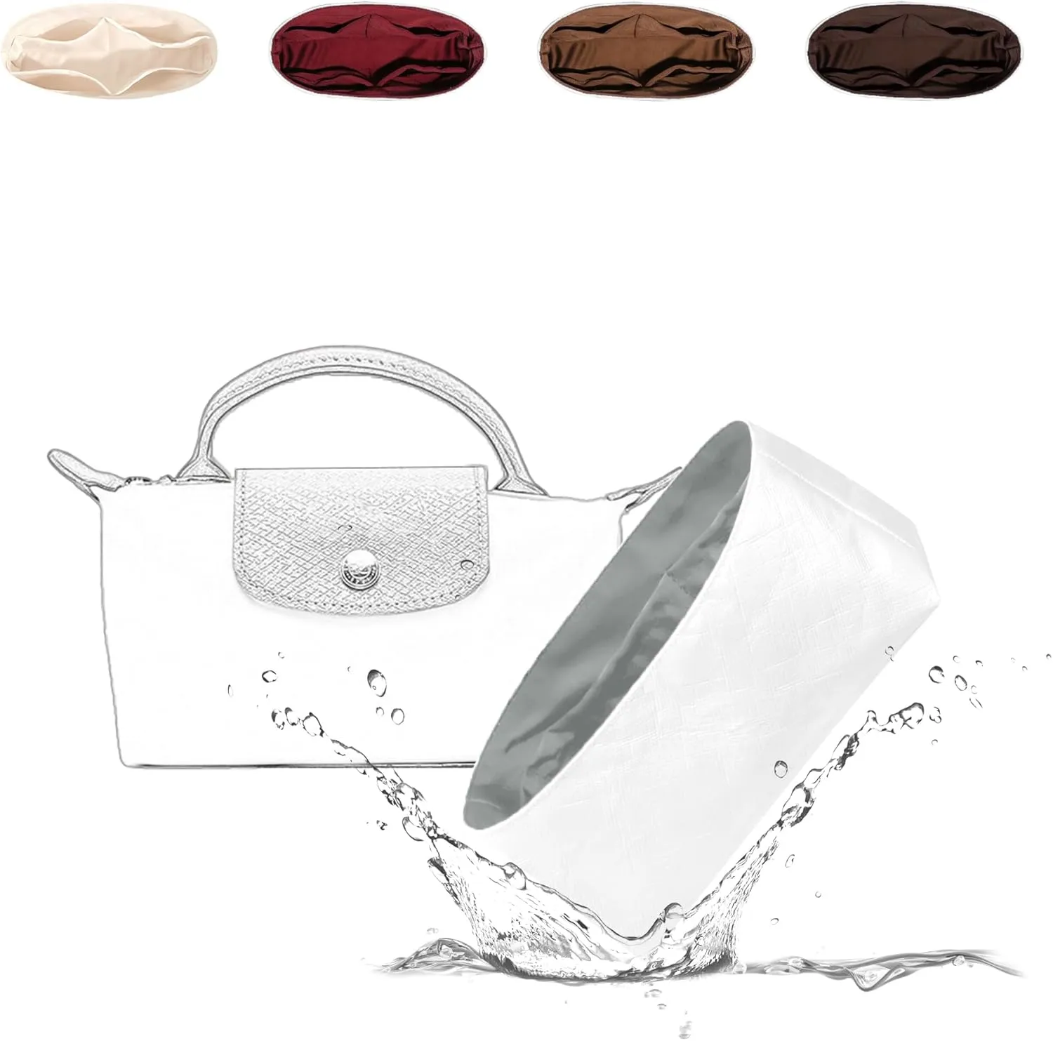 Lightweight Purse Insert Compatible with Long-champ Le Pliage Mini Handbag, Waterproof Dupontpaper Surface and Silky Satin Lining (Mini, Peral Grey)