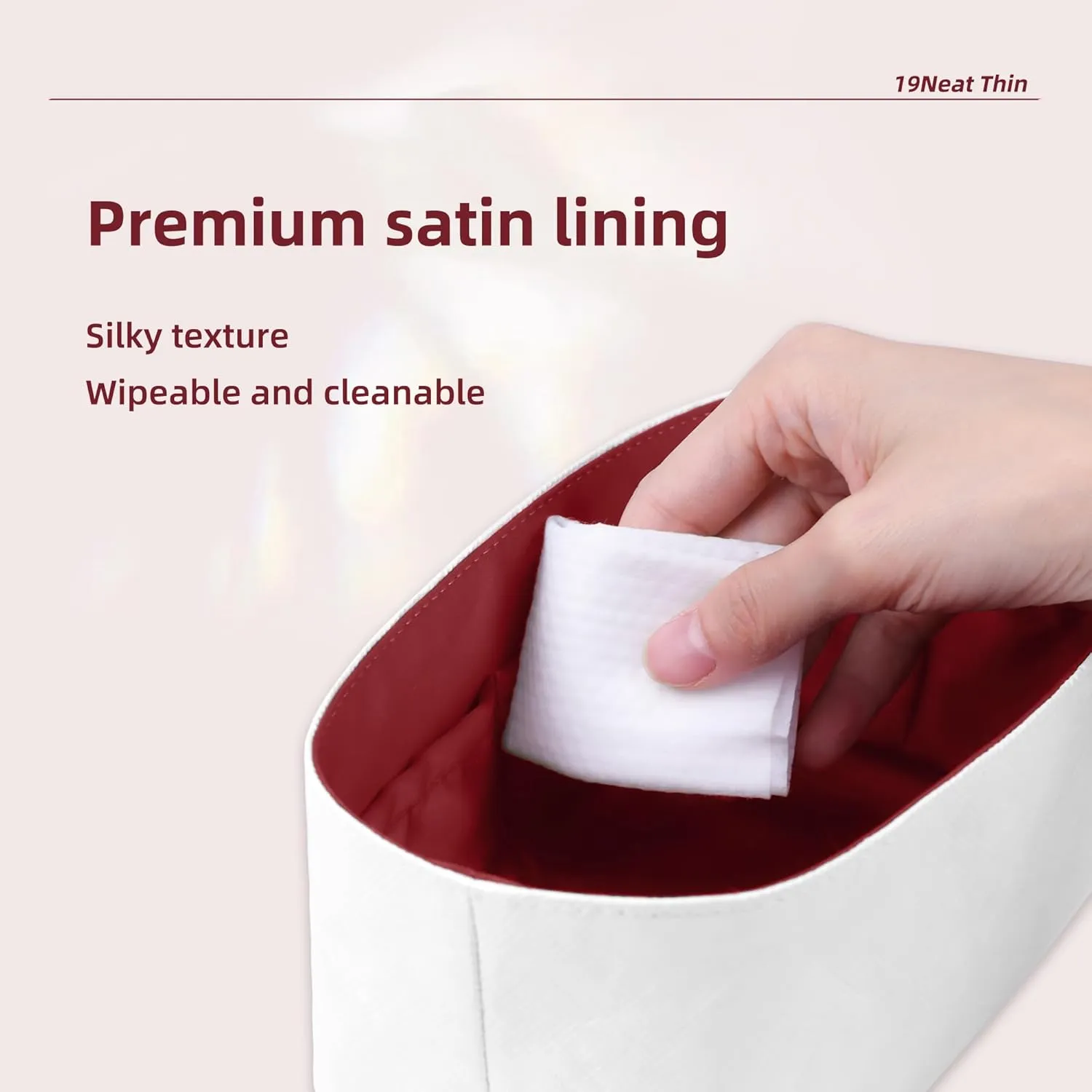 Lightweight Purse Insert Compatible with Long-champ Le Pliage Mini Handbag, Waterproof Dupontpaper Surface and Silky Satin Lining (Mini, Ruby)