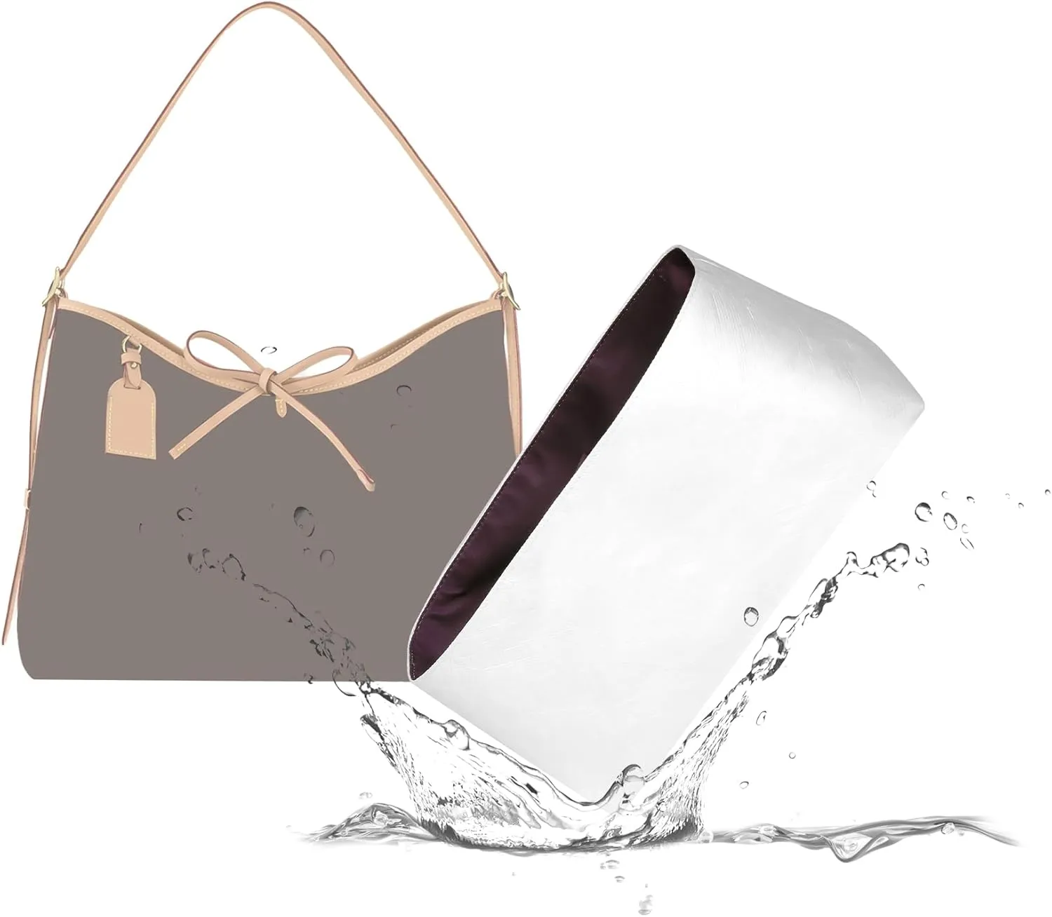 Lightweight Purse Insert Fit for LV Carryall, Waterproof Dupontpaper Surface and Silky Satin Lining (MM, Cassis)